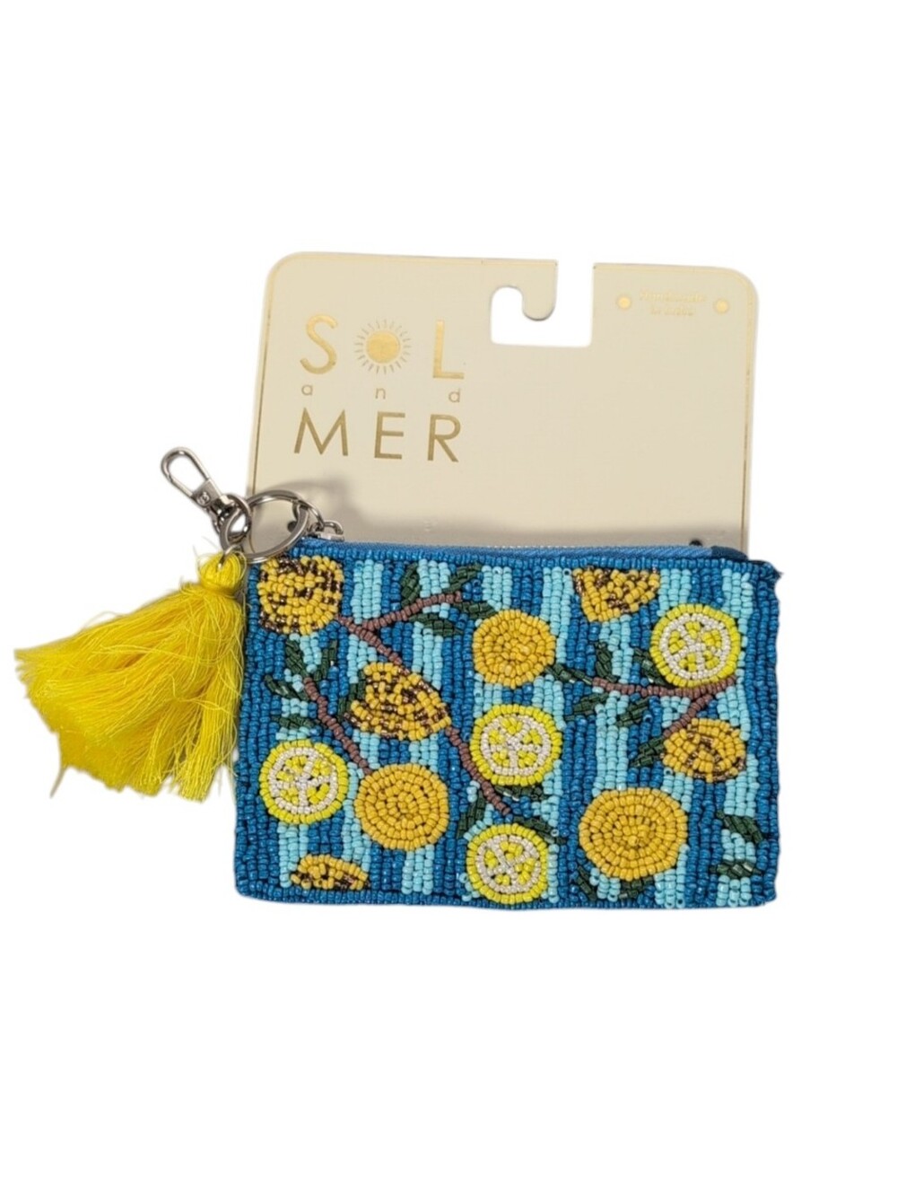 Sol and Mer Hand Beaded Lemon Zippered Coin Purse